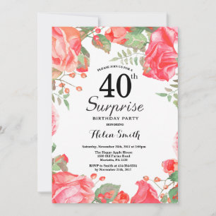 Botanische Red Floral Surprise 40th Birthday Kaart