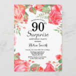 Botanische Red Floral Surprise 90th Birthday Kaart<br><div class="desc">Botanische Red Floral Surprise 90th Birthday Invitation. Floral Pink Peonies Birthday Invitation for Women. Waterverf Floral Flower. Elegant roze en Peony Flowers. Volwassen verjaardag. Witte achtergrond. Zwart-wit. 13e 15e 16e 18e 21e 30e 40e 50e 60e 70e 90e 100e, Alle leeftijden. Voor verdere aanpassing, te klikken gelieve de knoop "van de...</div>