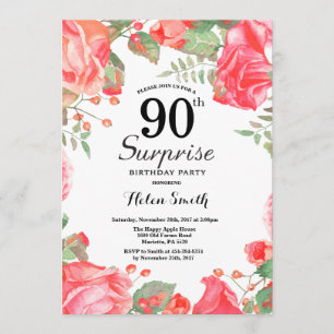 Botanische Red Floral Surprise 90th Birthday Kaart