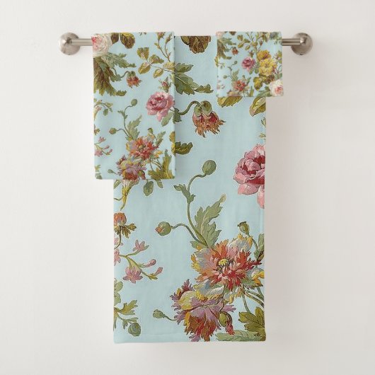 Botanische Regina Roos  Flowers Blue Bad Handdoek (Insitu)