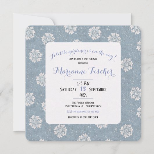 Botanische retro blauwe William Morris baby shower (Voorkant)