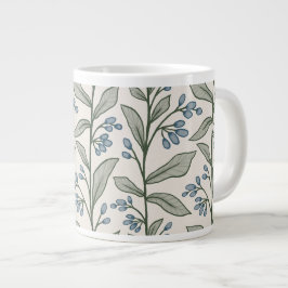 Botanische Reverie Blauwe Bloemen Groene Bladeren  Grote Koffiekop