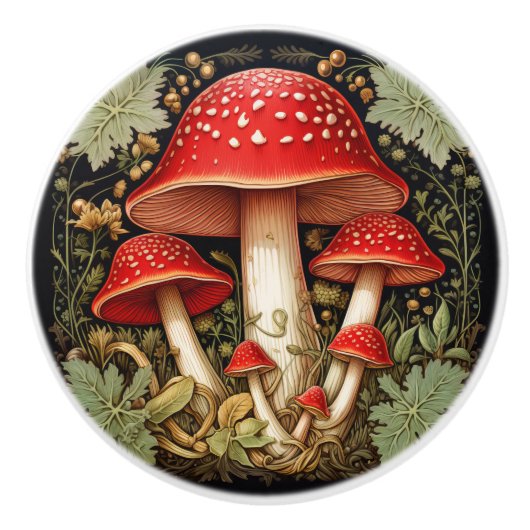 Botanische rode Amanita Muscaria 3D Effect Mushroo Keramische Knop (Voorkant)