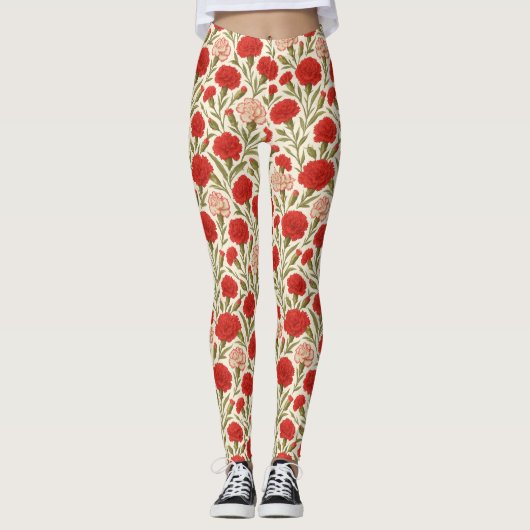 Botanische Rode Anjer Bloemen Leggings (Voorkant)