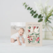 Botanische Rode & Beige bloemen & duiven Feestdagenkaart (Staand voorkant)