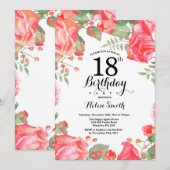Botanische Rode Bloem 18e Verjaardagsuitnodiging Kaart (Voorkant / Achterkant)