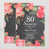 Botanische Rode Bloemen Verrassing 80ste Verjaarda Kaart (Voorkant / Achterkant)