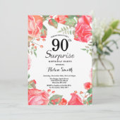 Botanische Rode Bloemen Verrassing 90ste Verjaarda Kaart (Staand voorkant)