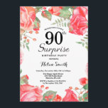 Botanische Rode Bloemen Verrassing 90ste Verjaarda Kaart<br><div class="desc">Botanische Rode Bloemen Verrassing 90ste verjaardag Uitnodiging. Bloemroze pioenrozen verjaardagsuitnodiging voor vrouwen. Waterverf bloemen. Elegante roze roos en pioenroos bloemen. Verjaardag voor volwassenen. Witte achtergrond. Zwart-Wit. 13e 15e 16e 18e 20e 21e 30e 40e 50e 60e 70e 80e 90e 100e, Alle leeftijden. Voor verdere aanpassing klikt u op de knop "Aanpassen"...</div>