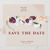 botanische rode en witte bloemstuk bruiloft save the date (Voorkant / Achterkant)