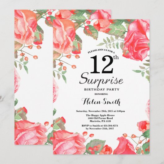 Botanische Rode Floral 12e verjaardag Kaart (Voorkant / Achterkant)