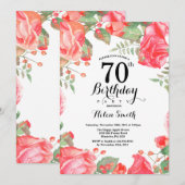 Botanische Rode Floral 70e verjaardag uitnodiging (Voorkant / Achterkant)