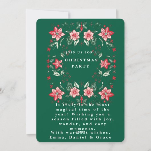 Botanische Rode & Groene Folk Art Bloemen Kerstmis Feestdagenkaart (Achterkant)