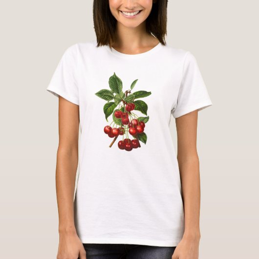  botanische rode kersen afdrukken t-shirt (Voorkant)
