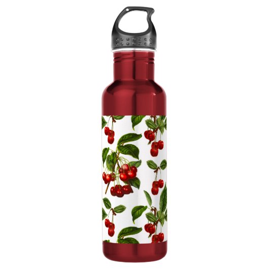 botanische rode kersen afdrukken waterfles (Voorkant)