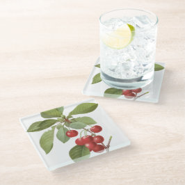 Botanische rode kersen glazen onderzetter