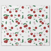 Botanische rode kersen groen & bloesems cadeaupapier (Vlak)