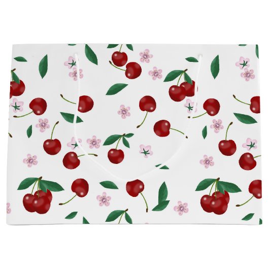 Botanische rode kersen groen & bloesems groot cadeauzakje (Voorkant)