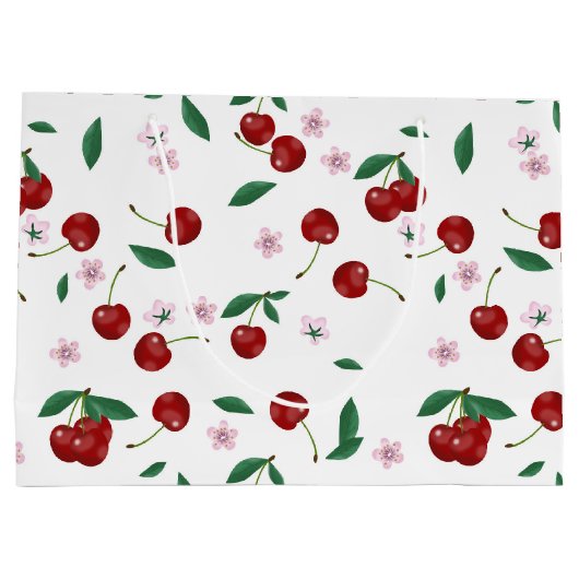 Botanische rode kersen groen & bloesems groot cadeauzakje (Achterkant)