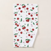 Botanische rode kersen groen & kersenbloesems bad handdoek (Handdoek)