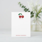 Botanische rode kersen groen & kersenbloesems bedankkaart (Staand voorkant)