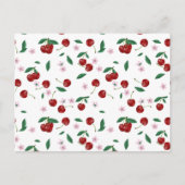 Botanische rode kersen groen & kersenbloesems briefkaart (Voorkant)