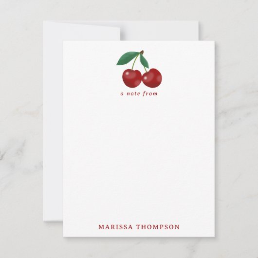 Botanische rode kersen groen & kersenbloesems notitiekaartje (Voorkant)