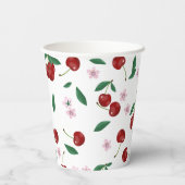 Botanische rode kersen groen & kersenbloesems papieren bekers (Achterkant)