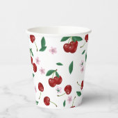 Botanische rode kersen groen & kersenbloesems papieren bekers (Links)