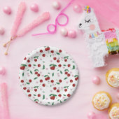 Botanische rode kersen groen & kersenbloesems papieren bordje (Feest)