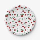 Botanische rode kersen groen & kersenbloesems papieren bordje (Voorkant)