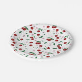 Botanische rode kersen groen & kersenbloesems papieren bordje (Gekanteld)