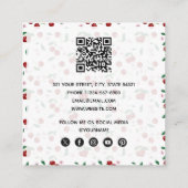 Botanische rode kersen groen & kersenbloesems vierkante visitekaartje (Achterkant)