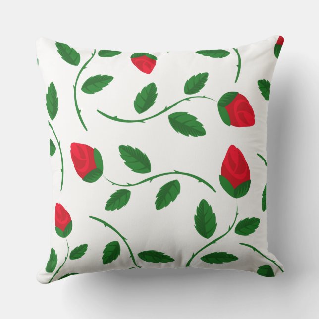 Botanische rode roos knop worp kussen (Achterkant)