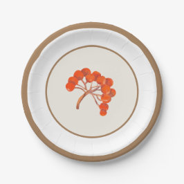 Botanische rode Rowan Berry Gold Stripe Papieren Bordje