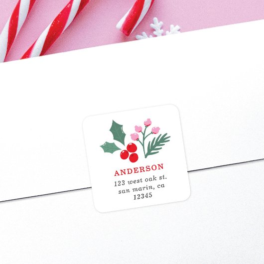 Botanische rode roze vakantie retour adres vierkante sticker