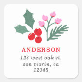 Botanische rode roze vakantie retour adres vierkante sticker (Voorkant)