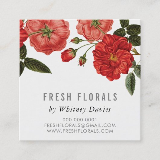 BOTANISCHE RODE ROZEN bloeien stijlvolle  bloemen Vierkante Visitekaartje (Voorkant)