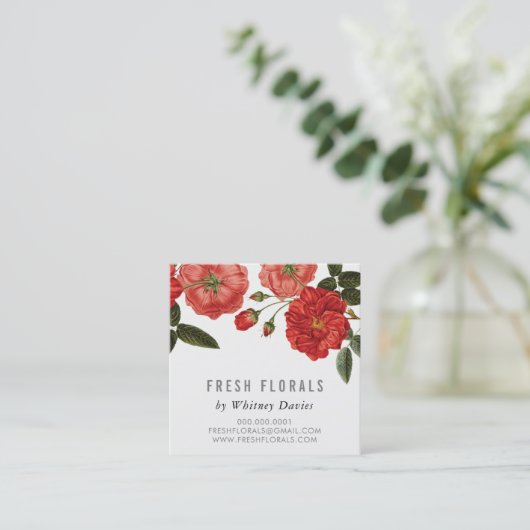 BOTANISCHE RODE ROZEN bloeien stijlvolle  bloemen Vierkante Visitekaartje (Staand voorkant)
