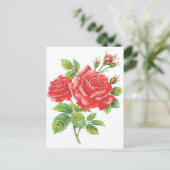 Botanische  rode rozen briefkaart (Staand voorkant)
