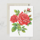 Botanische  rode rozen briefkaart (Voorkant / Achterkant)