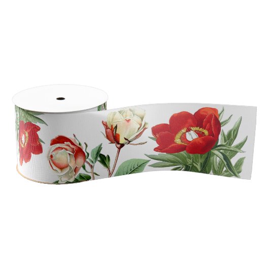 Botanische rode rozen pony Flowers Floral Ribbon Grosgrain Lint (Spoel)