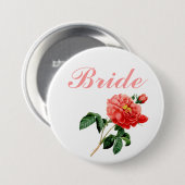 botanische rode rozenbloemen brij ronde button 7,6 cm (Voorkant /achterkant)