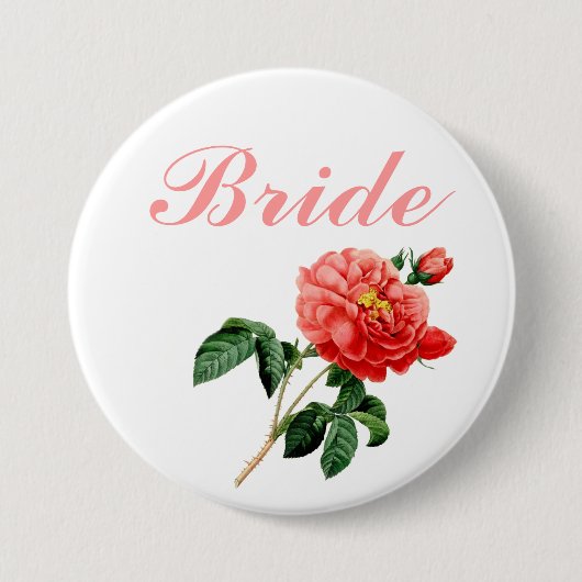 botanische rode rozenbloemen brij ronde button 7,6 cm (Voorkant)