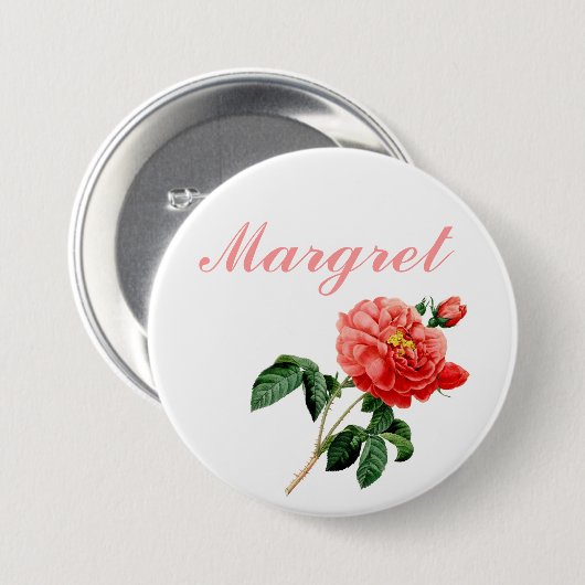  botanische rode rozenbloemen naam pin ronde button 7,6 cm (Voorkant /achterkant)