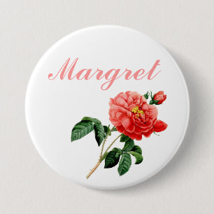  botanische rode rozenbloemen naam pin ronde button 7,6 cm