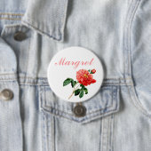  botanische rode rozenbloemen naam pin ronde button 7,6 cm (In situ)