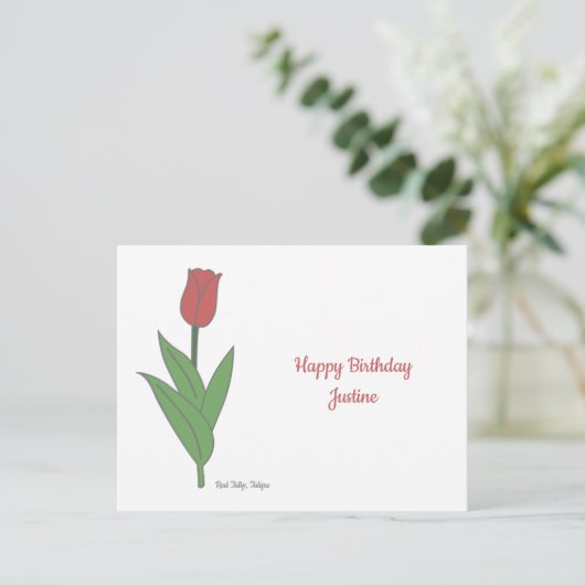 Botanische rode tulp pastel bloem briefkaart (Staand voorkant)