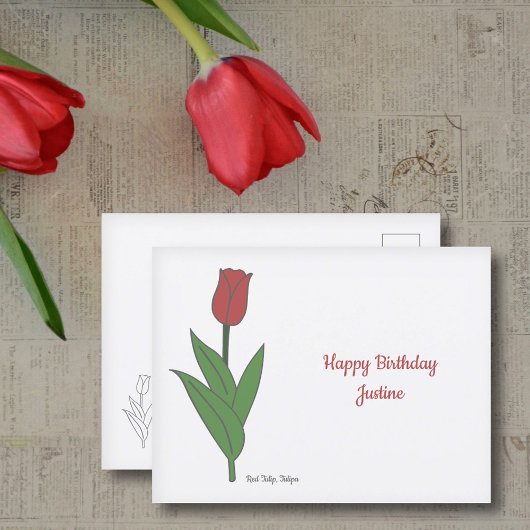 Botanische rode tulp pastel bloem briefkaart