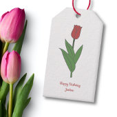 Botanische rode tulp pastel bloem cadeaulabel